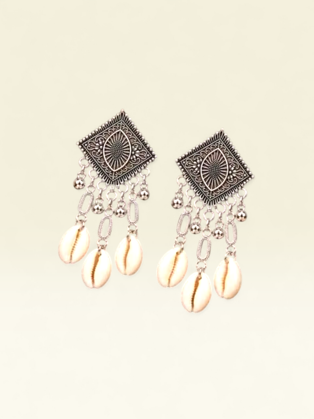 Oxidised Silver Earring Geometric Shell