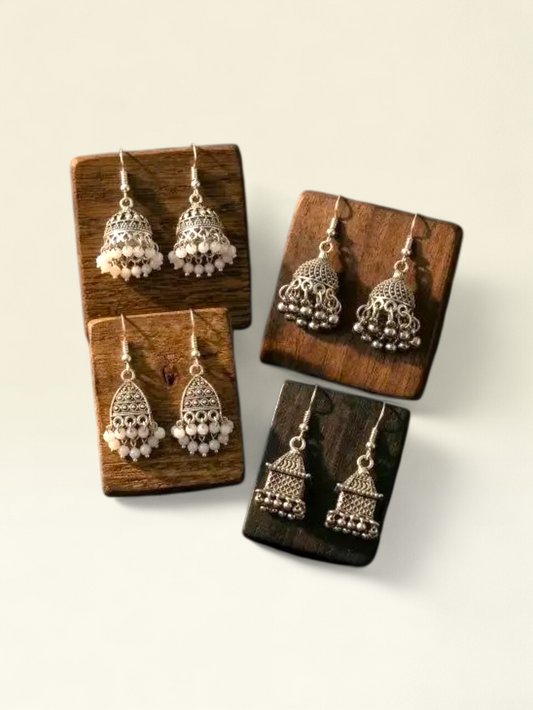 Oxidised Silver Jhumka Earrings – 4 Pair Combo  Price