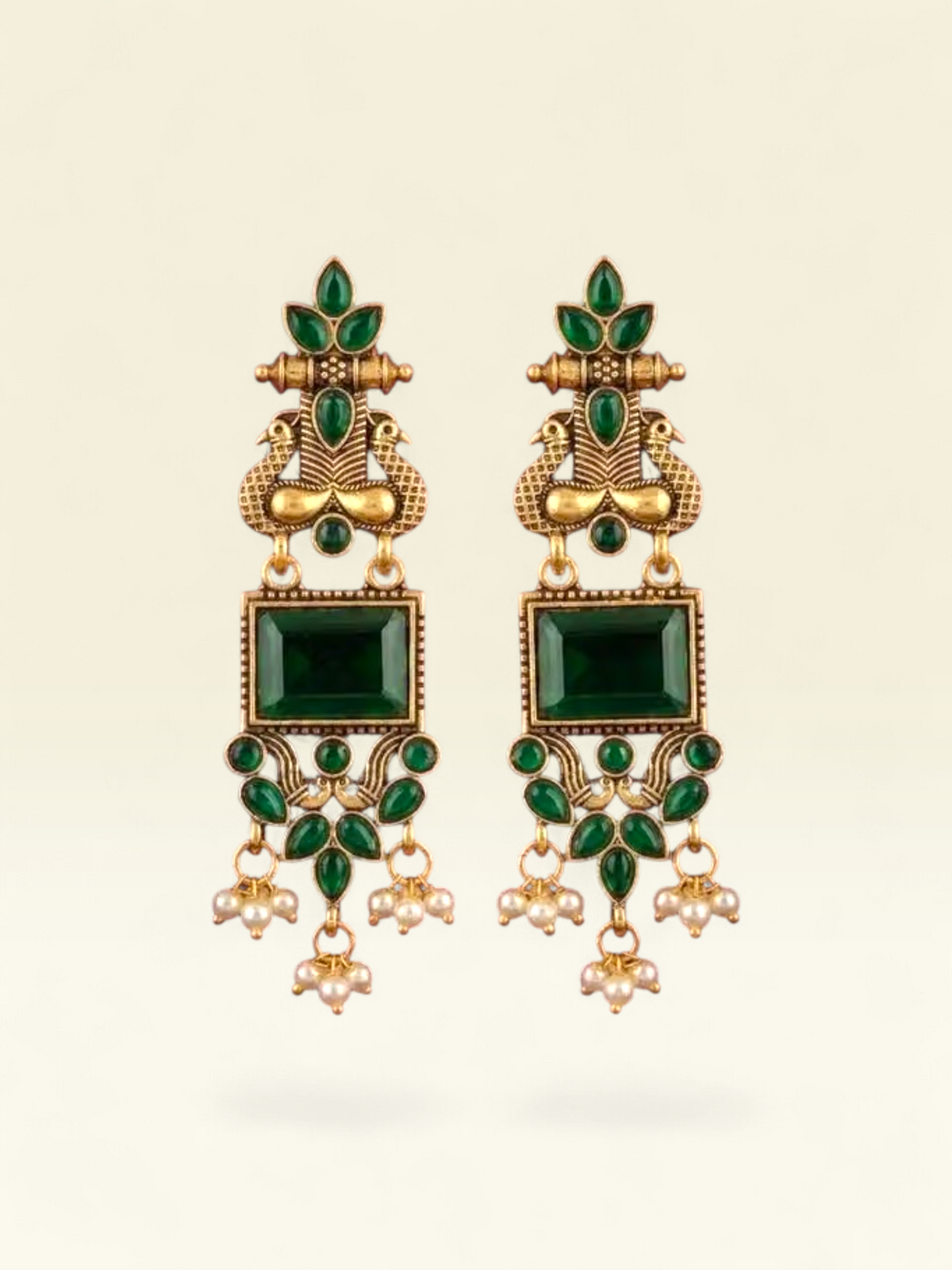 Royal Emerald Peacock Statement Earrings