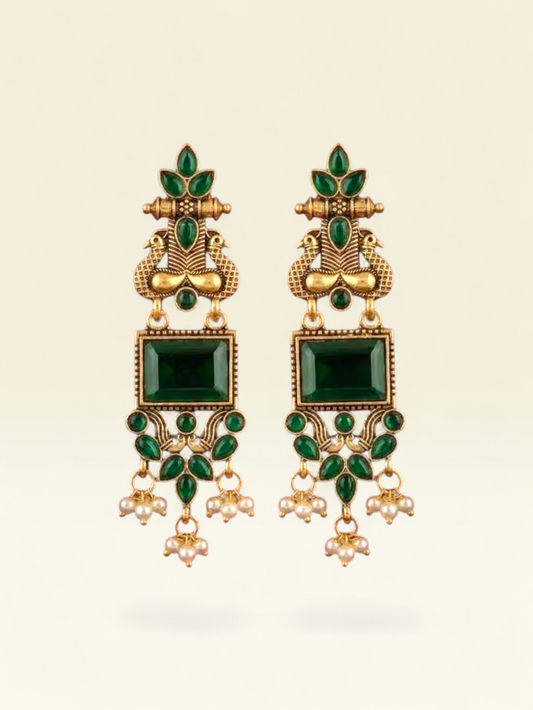 Royal Emerald Peacock Statement Earrings