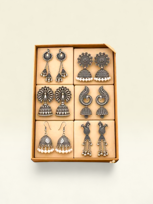 Oxidised Peacock Jhumkas Combo