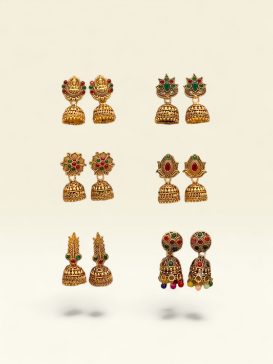 Gold Temple Jhumkas Combo